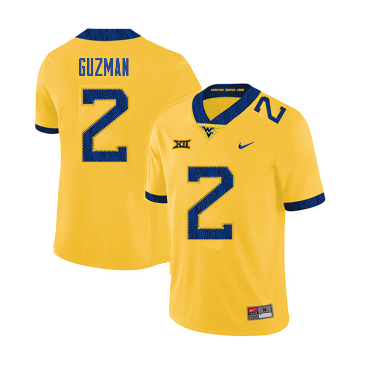 2020 Men #2 Noah Guzman West Virginia Mountaineers College Football Jerseys Sale-Yellow